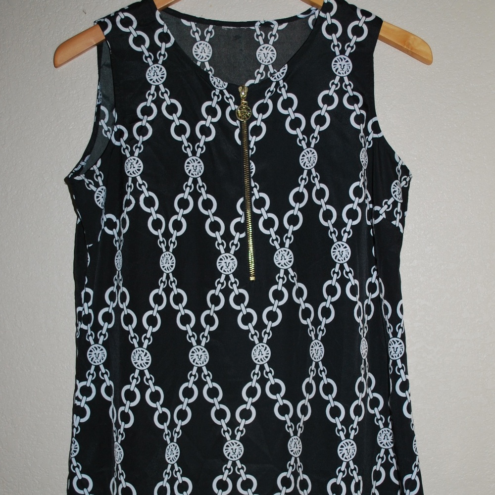 ANNE TAYLOR LION PRINT BLACK BLOUSE TOP L/XL